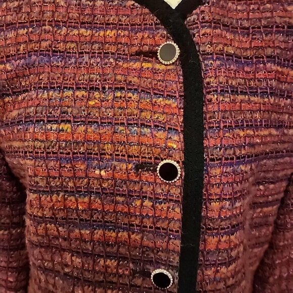 Vintage 80's Multi-color Boucle Cardigan Sweater Jacket by Haberdashery Size 14 - Picture 2 of 7